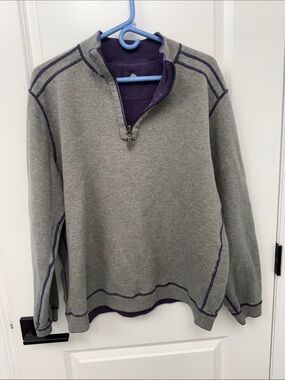 Tommy Bahama Reversible  Gray/Purple Quarter-Zip Sweater with Purple/Gray Trim